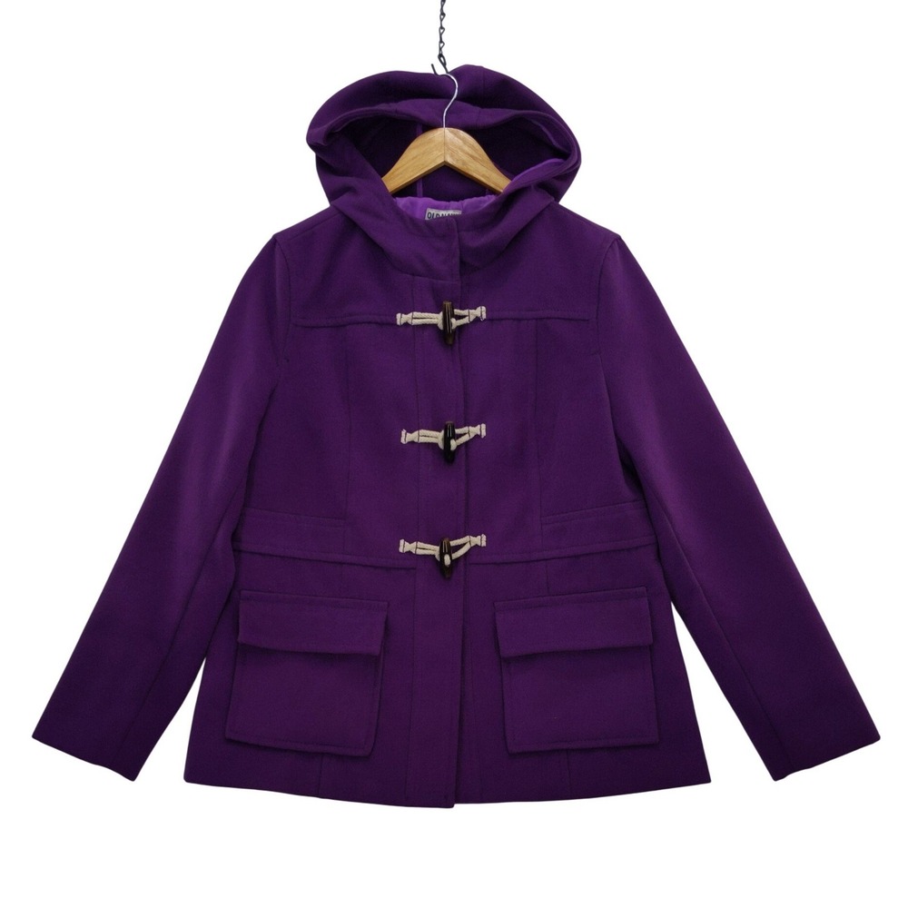 Old Navy Purple Duffle Coat Hooded Toggle Closure Womens Size L Pea